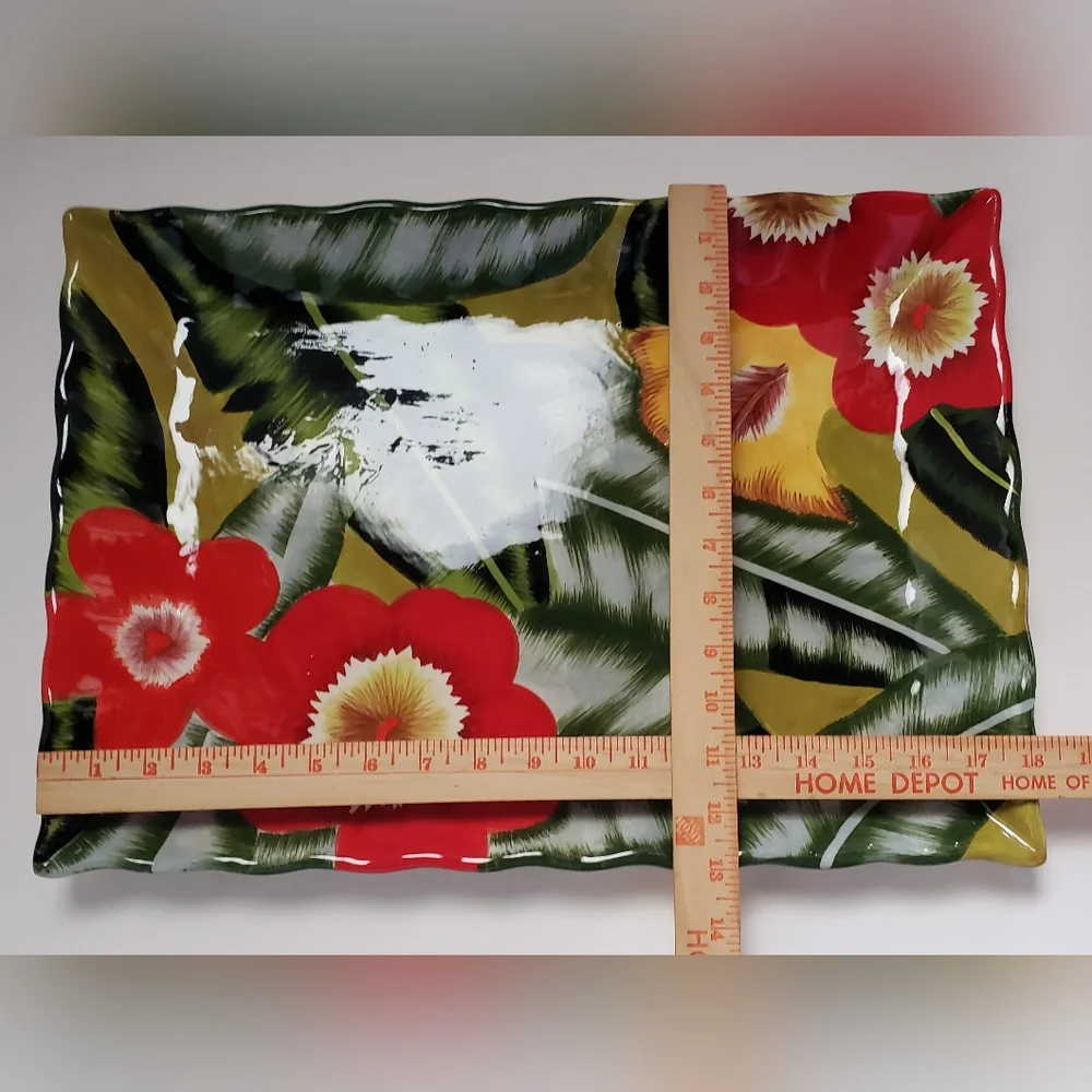 NWOT Ceramic Platter Plate Tray by Jay Import Painted Flower Large 18.5” X 13”